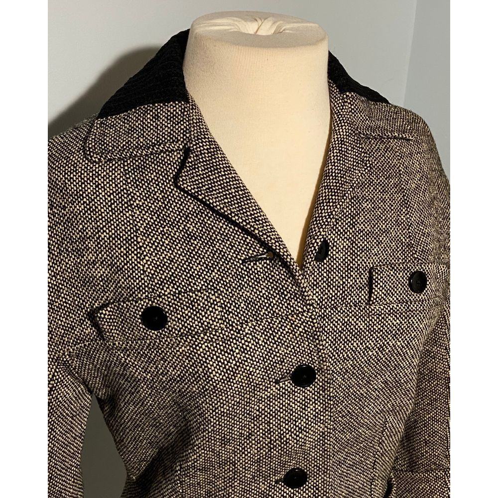 Vtg Arthur Jay S Blk Cream Tweed 3/4 Slv Short Cropped Swing 50s 60s Jacket - Picture 2 of 11